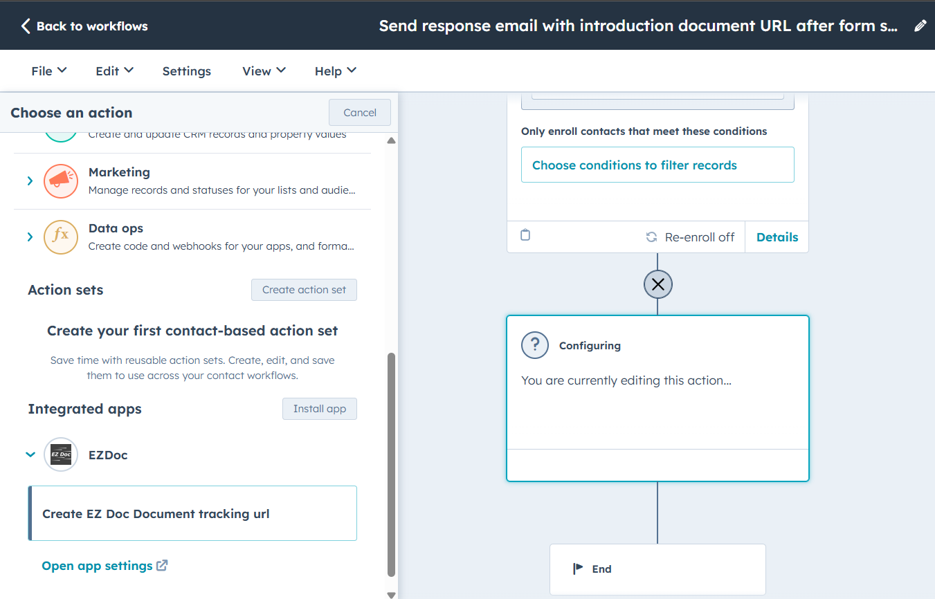 EZ Docアクションの選択